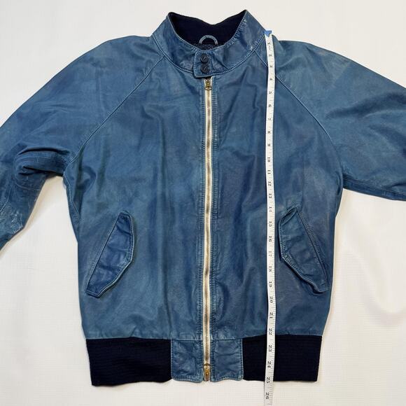 Brogden Track Jacket Mens Large Blue Leather Bomber Raglan Two-Way Zip Rib Knit - Picture 14 of 16